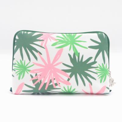 China 2022 Summer New Product Bohemian Eco-friendly Canvas Makeup Bag Hawaii Style Green Pink Floral Pattern Recycled Canvas Fabric Cosmetic Bag for sale