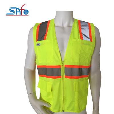 China Adjustable Reflective Safety Vest Safety Salvation Outdoor Yellow Force Safety Vest Work Safety Vests With Zipper for sale