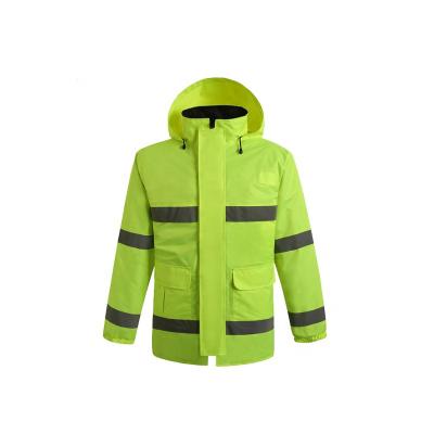 China Hot Sale High Visibility Safety Polyester Fabric Self-protective Yellow Fleece Winter Coats Reflective Raincoat Jacket for sale