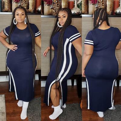 China New Fashion Summer Sustainable Round Neck Short Sleeve Striped Plus Size Casual Women's Dresses for sale