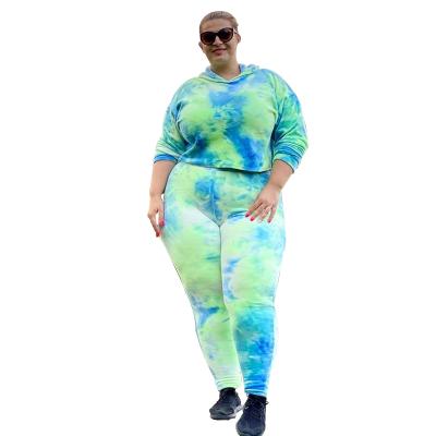 China 2021 Fashion Ladies Tracksuits Viable Link Dye Printed Cloth Women Winter Hooded Top Collar Set Plus Size 2 Pieces Set Women Clothing for sale