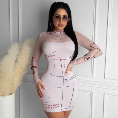 China Anti-pilling Springs 2022 Falls Apparel Bodycon Dresses Long Sleeve Mesh See Through Dresses for sale