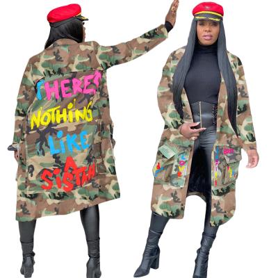 China 2021 Women's Jackets And Coats Fabric Anti-shrink Printed Coat Long For Women Camouflage Jacket for sale