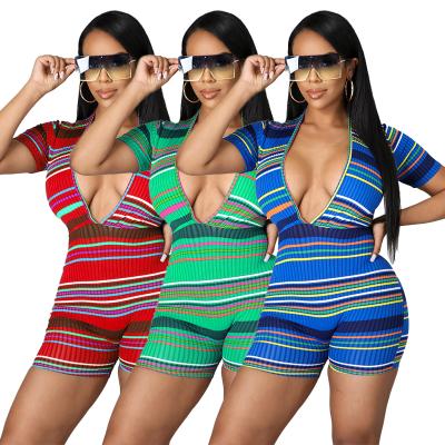 China QUICK DRY casual jumpsuit women rib knit fabric summer playsuit deep v neck women jumpsuit for sale