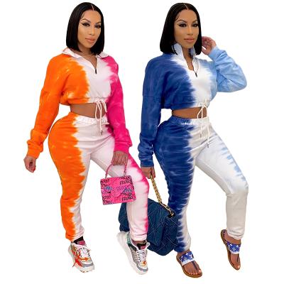 China QUICK DRY Tye Dye Women Sports Wear Women Sweatsuit Set Womens Tracksuit Sportswear Ladies 2 Piece Set for sale