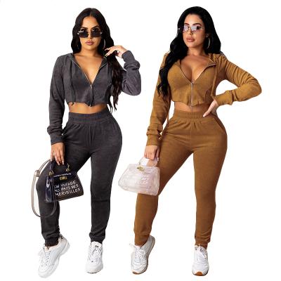 China QUICK DRY Crop Top Jogger 2 Piece Set Set Women Clothing Outfits Solid Colors Two Piece Long Sleeve For Sweatsuit for sale