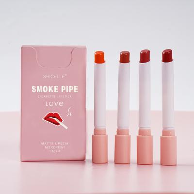 China Sunscreen Mini Creative Cigarette Lipstick Set 4 Colors Matte Long Lasting Waterproof Matte Lipstick Tube Box Lips Nude Red Makeup for sale