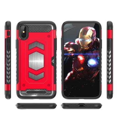 China Color Black Red Armor PC TPU Case with Card Pocket Magnetic Car Mount For IphoneX IphoneXS IphoneXS MAX IphoneXR Iphone8 for sale