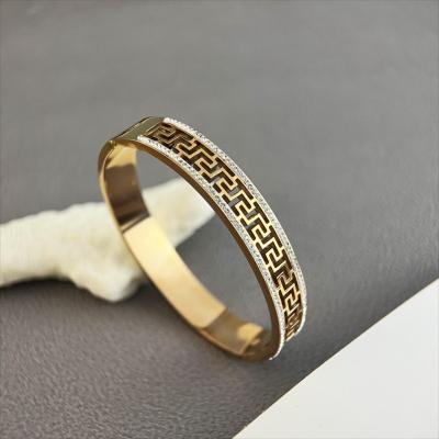 China Hollow Classic Vintage Great Wall Pattern Stainless Steel Bracelets Women Fine Jewelry Bangles Fashion Bracelets for sale