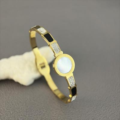 China BOHEMIA Shell Roman Numerals Circle Fine Stainless Steel Jewelry Bangle Women High Quality White Bracelets for sale