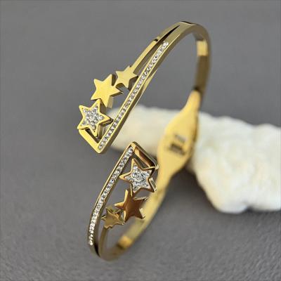 China Trendy Gem Meteor Design Fashion Romantic Opening Jewelry Elastic Bracelets For Women 18k Gold Plated Steel Bracelets for sale