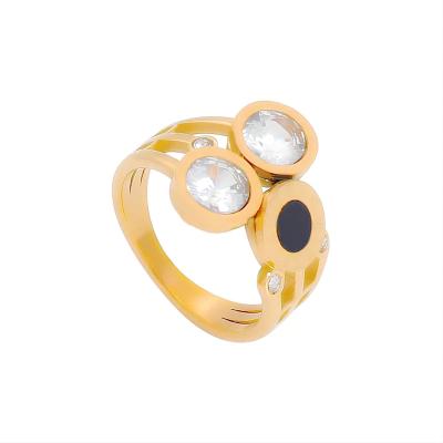 China CLASSIC Lady Zircon Shell Stone Womens Stainless Steel 18K Gold Plated Rings Navel Jewelry Ring for sale