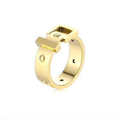 China Belt Design 316L Classic Chunky Ring 18K Stainless Steel Gold Plated Band Rings for sale