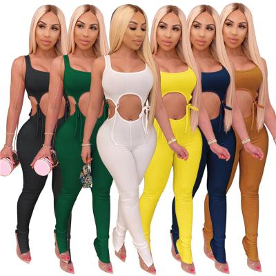 China Anti Wrinkle Anti Wrinkle Ladies Fashion Sexy Suit With Ribbed Tie Side Crop High Top Slit Edge Pants Jumpsuits 2 Pieces Summer Two Piece Set for sale