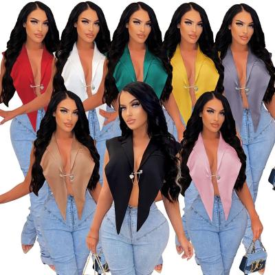 China Sexy Breathable Tops For Women 2022 Diamond Pin Sleeveless Beach V-Neck Tops Blouses Elegant Women Deep V-Neck Tops for sale