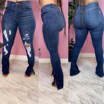 China 2022 New Arrivals Women Bottoms Breathable Hole Fashionable Pencil Pants Split Jeans Pants For Women for sale