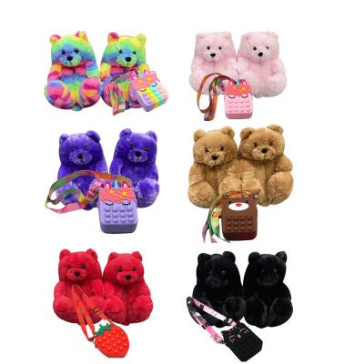 China Other Silicone Popit Kids Bag and Teddy Bear Matching Slippers Set Kids Nursery Shoes Invent Purse and Handbags for sale