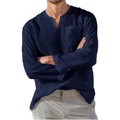 China Men's Loose Breathable Shirts Men's Long Sleeve Cotton Shirts Casual Style Breathable Solid Comfortable Canvas for sale