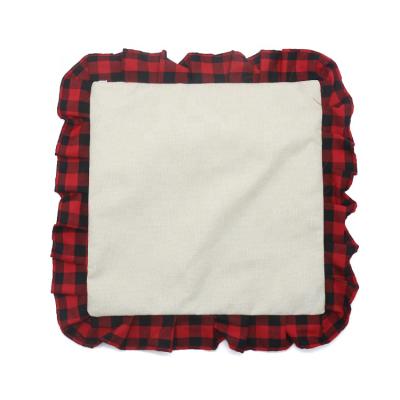 China Custom Printed Viable Buffalo Plaid Christmas Sublimation Blank Canvas Pillow Cover for sale