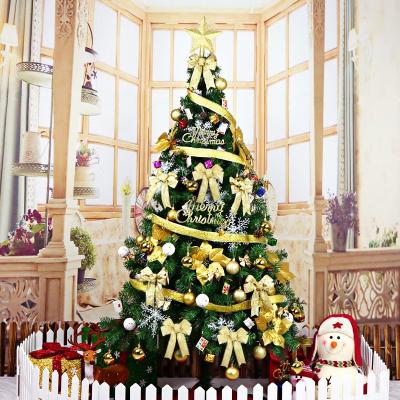 China PVC Christmas Decorations Gold ON/OFF Artificial Christmas Tree Led Lights Outdoor Christmas Tree With Decoration Balls for sale