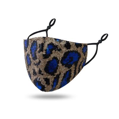 China Customized cool bling washable low price MOQ promotion polyester party mask leopard washable/durable wild pattern sequins for sale