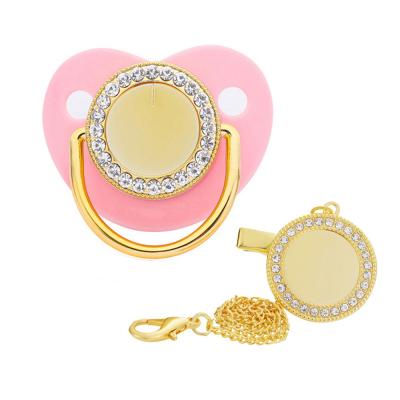 China BPA free wholesale bling rhinestone lovely pacifier with clip pacifiers for sublimation baby gift for sale