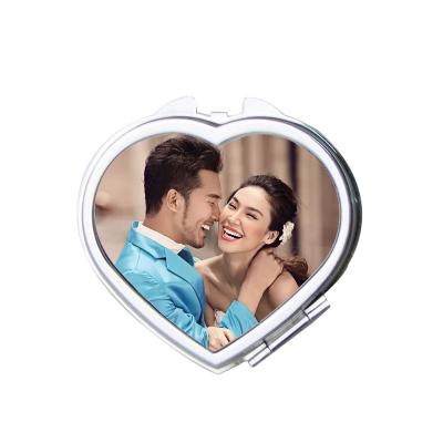 China 2021 Wholesale Traditional Heart Square Round Mini Compact DIY Compact Pocket Mirror Silver Empty Sublimation Makeup Mirror for sale