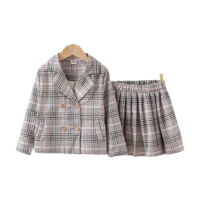 China 2021 Two Pieces Formal Fall Plaid Blazer+Skirts Girls Wholesale Sets for sale