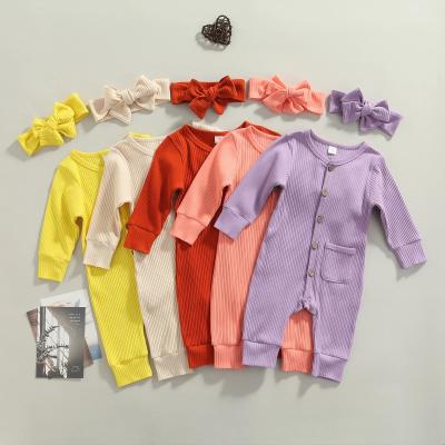 China Wholesale Casual 2021 Spring Autumn Solid Ribbed Infant Baby Rompers for sale