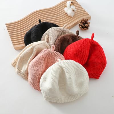 China 2021 Autumn Candy Colors Baby Wholesale Knitting Yarn Knitted Berets Hats 3M-3Y for sale