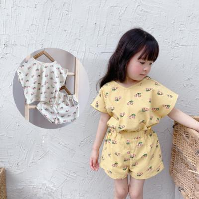 China 2021 Cherry Print Baby Girls Summer Formal Wholesale Sets for sale