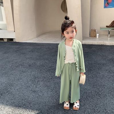 China 2021 Spring Kids Formal Wholesale Green Cardigan Sets With Matching Pants for sale