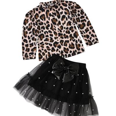 China Wholesale 2pcs formal clothes sets babies clothes kids leopard tops+tulle skirts for sale