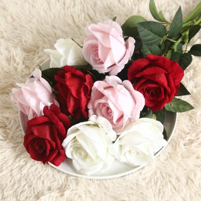 China Valentine Gift White Roses Silk Velvet Rose Artificial Flower Valentine Gift High Quality Custom Color Real Wedding Decoration for sale