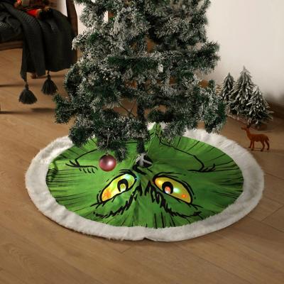 China Popular Christmas Gift Grinch Christmas Tree Skirt With Lights 46 Inch Christmas Tree Skirt Base Cover Green Faux Fur Christmas Tree Mat Base Cover for sale