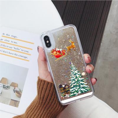 China Cute Merry Christmas Glitter Quicksand Shockproof Dynamic Phone Cases For iPhone Online Typing Works From Home for sale