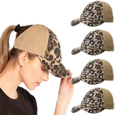 China breathable & A3589 Waterproof Half Sun Mesh Hats Half Empty Ponytail Leopard Print Summer Sport Peaked Hats for sale