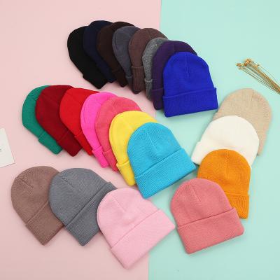 China Sale J345 Winter Kids Warm Fashionable Warm Wool Hat COMFORTABLE Solid Color Dome Shaped Kids Knitted Beanies for sale