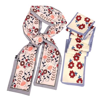 China DDA2357 European and American style women's hair accessories floral bow ponytail hair scarf holder stripe printed big long ribbon scrunchies for sale