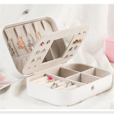 China Q763 Small Portable Earring Organizer Box With Mirror Girls Travel Earstud Holder Jewelry Case Jewelry Box for sale