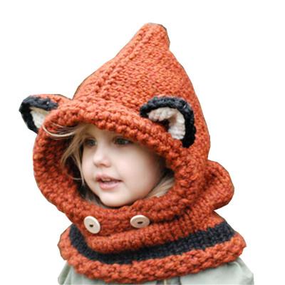 China New Style E59 Winter Baby COMMON Handmade Warm Cute Fur Hooded Knitted Hats Scarf Hat for sale