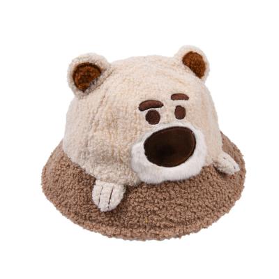 China COMMON EE206 Winter Warm Wool Knitted Bucket Hats Plush Cartoon Children Caps Foldable Kids Fur Corduroy Fisherman Fisherman Animal Bucket Hats for sale