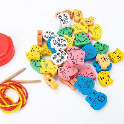 China China Wooden Children's Educational Beaded Building Blocks Threaded Wooden Toys for sale