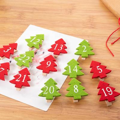 China China Trending 2020 Hot Products Christmas Tree Shape 24 Digital Clip Wooden Color Clip for sale