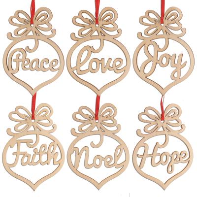 China Europe Love PeaceJoy Hope Unfinished Christmas Wooden Christmas Ornaments Wood Cutout for sale