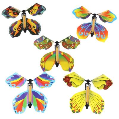 China Butterfly Artificial Flying Magic Flight Of Surprise Gift Plastic And Paper Butterflies Elastic Band for sale