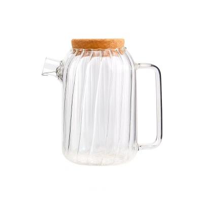 China Viable Glass Pitcher Hot/Cold Water Jug Iced Tea Juice Beverage Carafe With Handle and Cork Stopper Premium Pitcher for sale