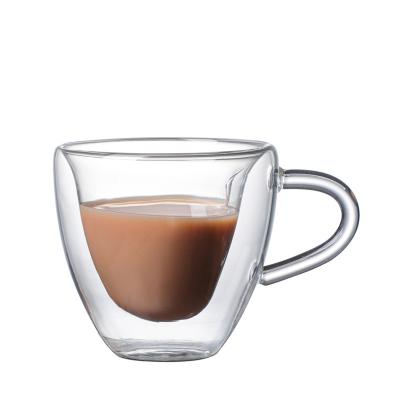 China Viable Creative Glass With Handle Double-layer Love Juice Cup Heart-shaped Heat-resistant Coffee Mug for sale