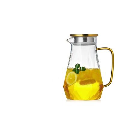 China High Quality Viable Clear Straight Water Jug Cold Brew Cold Tea Fruit Pot Glass Teapot Kettle With Bamboo Lid for sale