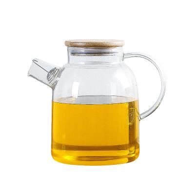 China Borosilicate Glass 68oz Pitcher Viable Clear Cold Water Kettle With Lid Microwave Use Lead Free Pyrex Glass Tea Kettle for sale